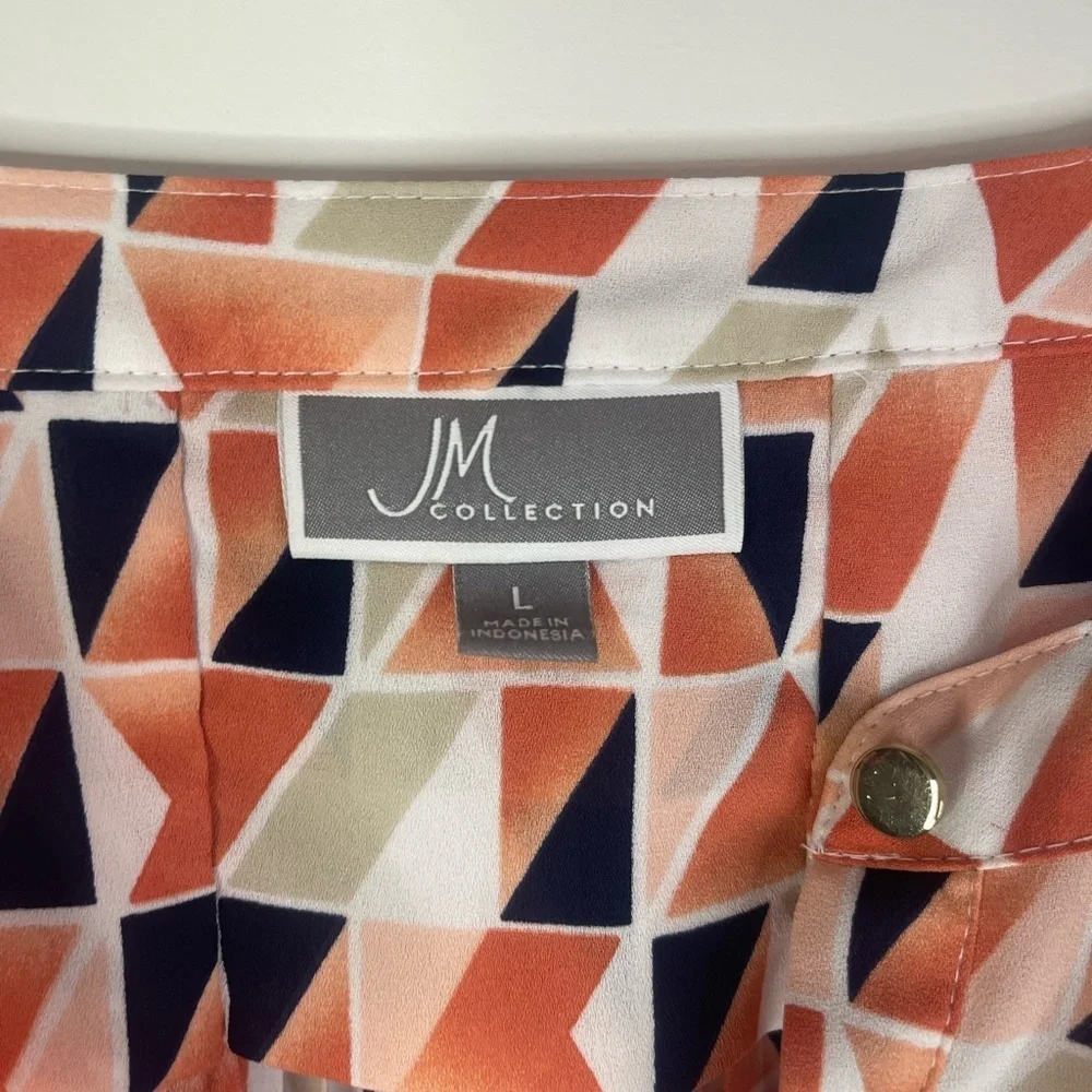 JM Collection Geometric Print Blouse in Orange and Black - Picture 5 of 8